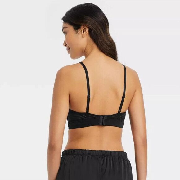 AUDEN Black Striped Sheer Mesh Padded Bralette XL Wireless Comfortable Lounge - Picture 2 of 8